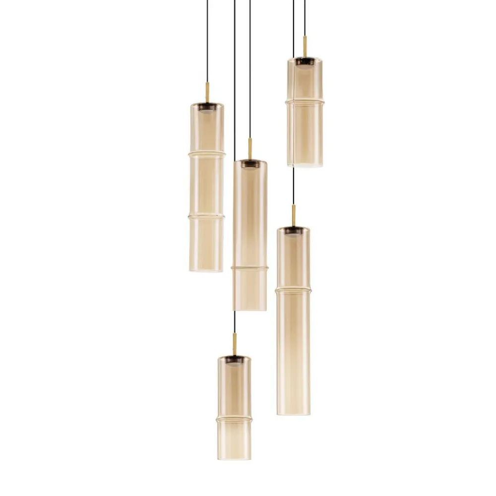 Lampadari Moderni-Selezionato da Mazzolaluce Lampadario per salotto moderno 5 luci sospese vetro ambra led