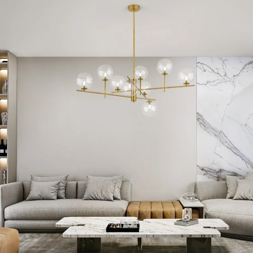 Lampadari Moderni-Perenz Illuminazione Lampadario per salotto sfere di vetro ottone brunito pyrex perenz