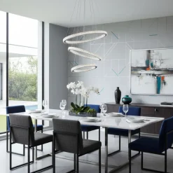 Lampadari Moderni-Selezionato da Mazzolaluce Lampadario per salotto tre anelli orientabili neri led 3000k dimmerabile cristalli