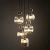 Lampadari Moderni-Selezionato da Mazzolaluce lampadario per soggiorno con 5 vetri ambra a grappolo pendenti
