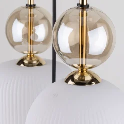 Lampadari Moderni-Selezionato da Mazzolaluce lampadario per soggiorno contemporaneo 5 vetri ambra bianco pendenti