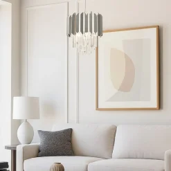 Lampadari Moderni-Selezionato da Mazzolaluce Lampadario per soggiorno cromo con cristalli elegante