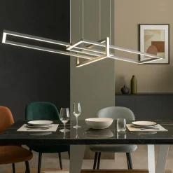 Lampadari Moderni-Selezionato da Mazzolaluce Lampadario per soggiorno design nichel moderno led 34w 3000k dimmerabile