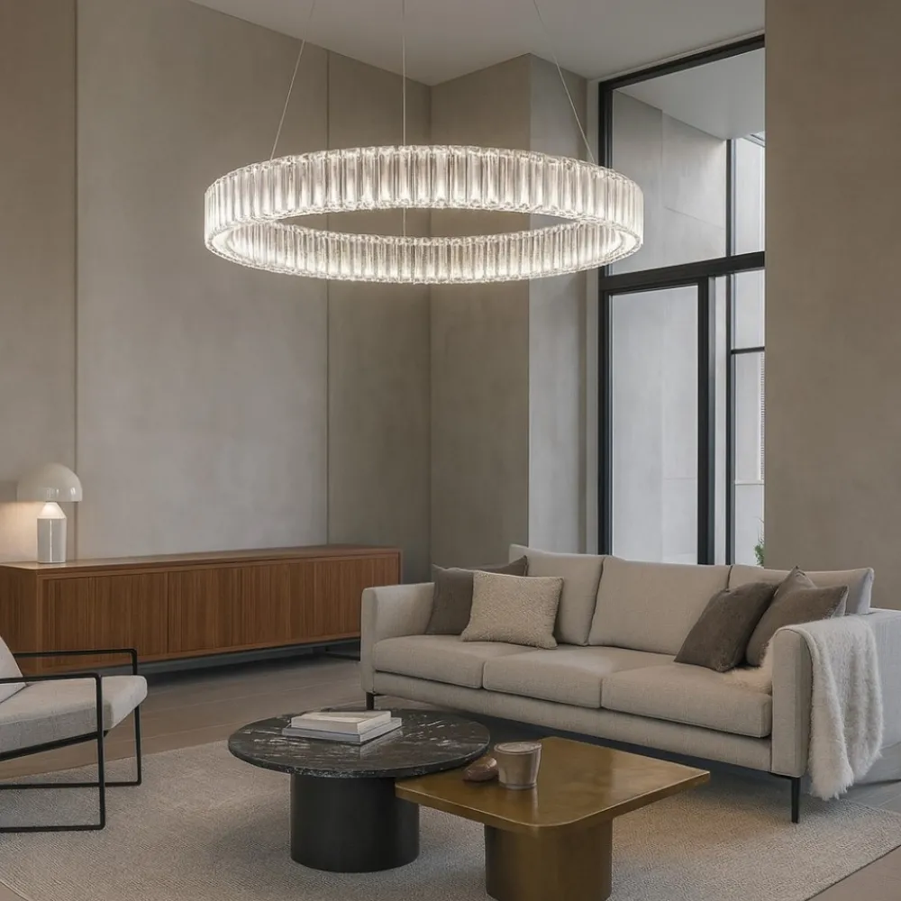 Lampadari Moderni-Selezionato da Mazzolaluce Lampadario per soggiorno led 40w 3500k anello di cristallo
