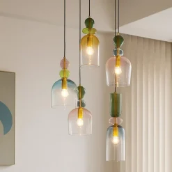 Lampadari Moderni-Selezionato da Mazzolaluce Lampadario per soggiorno moderno vetri multicolor pendenti