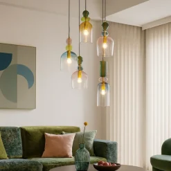 Lampadari Moderni-Selezionato da Mazzolaluce Lampadario per soggiorno moderno vetri multicolor pendenti