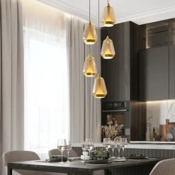 Lampadari Moderni-Selezionato da Mazzolaluce Lampadario per soggiorno moderno vetri a sospensione oro