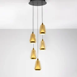 Lampadari Moderni-Selezionato da Mazzolaluce Lampadario per soggiorno moderno vetri a sospensione oro