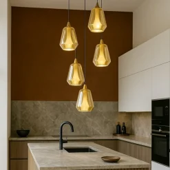 Lampadari Moderni-Selezionato da Mazzolaluce Lampadario per soggiorno moderno vetri a sospensione oro