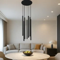 Lampadari Moderni-Selezionato da Mazzolaluce Lampadario per soggiorno moderno cilindri neri pendenti