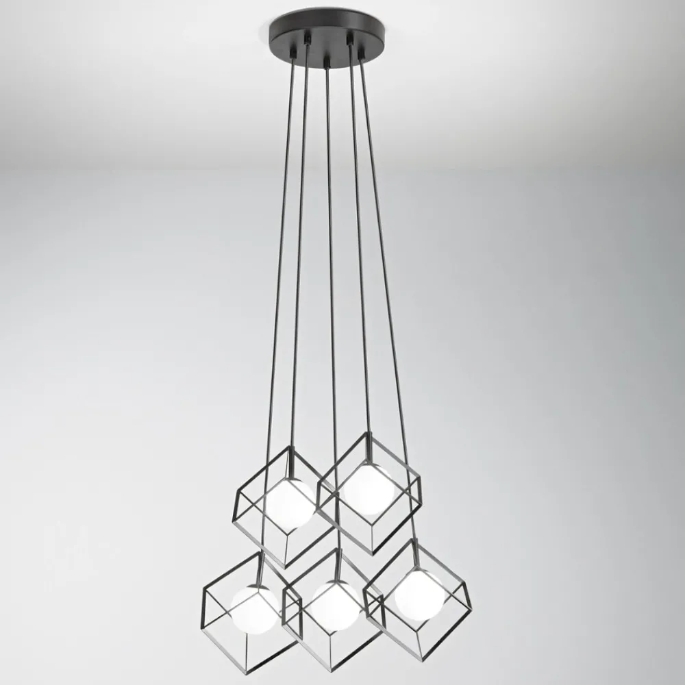 Lampadari Moderni-Perenz Illuminazione Lampadario per soggiorno moderno cube nero 5 luci perenz