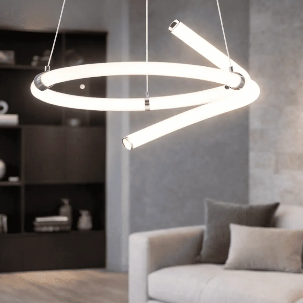Lampadari Moderni-Vivida International Lampadario per soggiorno moderno cromo led 3000k dimmerabile vivida lightline