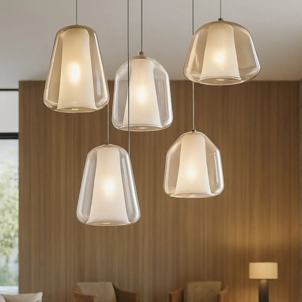 Lampadari Moderni-Top Light Lampadario per soggiorno moderno vetri ambra trasparente