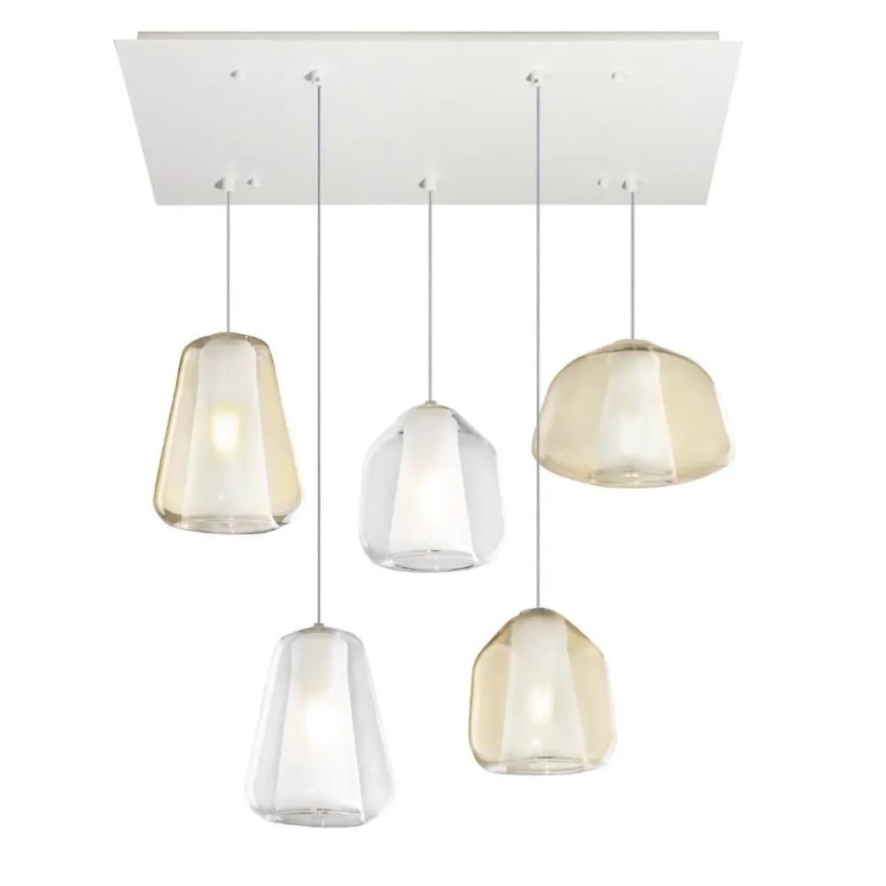 Lampadari Moderni-Top Light Lampadario per soggiorno moderno vetri ambra trasparente