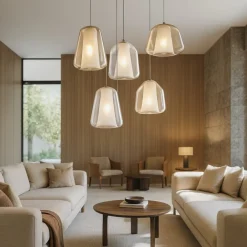 Lampadari Moderni-Top Light Lampadario per soggiorno moderno vetri ambra trasparente