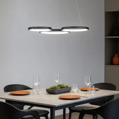 Lampadari Moderni-Selezionato da Mazzolaluce Lampadario per soggiorno moderno cerchi nero led dimmerabile
