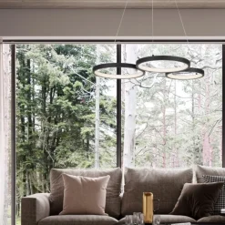 Lampadari Moderni-Selezionato da Mazzolaluce Lampadario per soggiorno moderno cerchi nero led dimmerabile