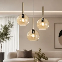 Lampadari Moderni-Top Light Lampadario per soggiorno moderno vetro ambra