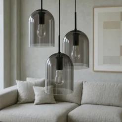 Lampadari Moderni-Selezionato da Mazzolaluce Lampadario per soggiorno moderno grappolo 3 luci doppio vetro fume