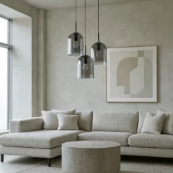Lampadari Moderni-Selezionato da Mazzolaluce Lampadario per soggiorno moderno grappolo 3 luci doppio vetro fume
