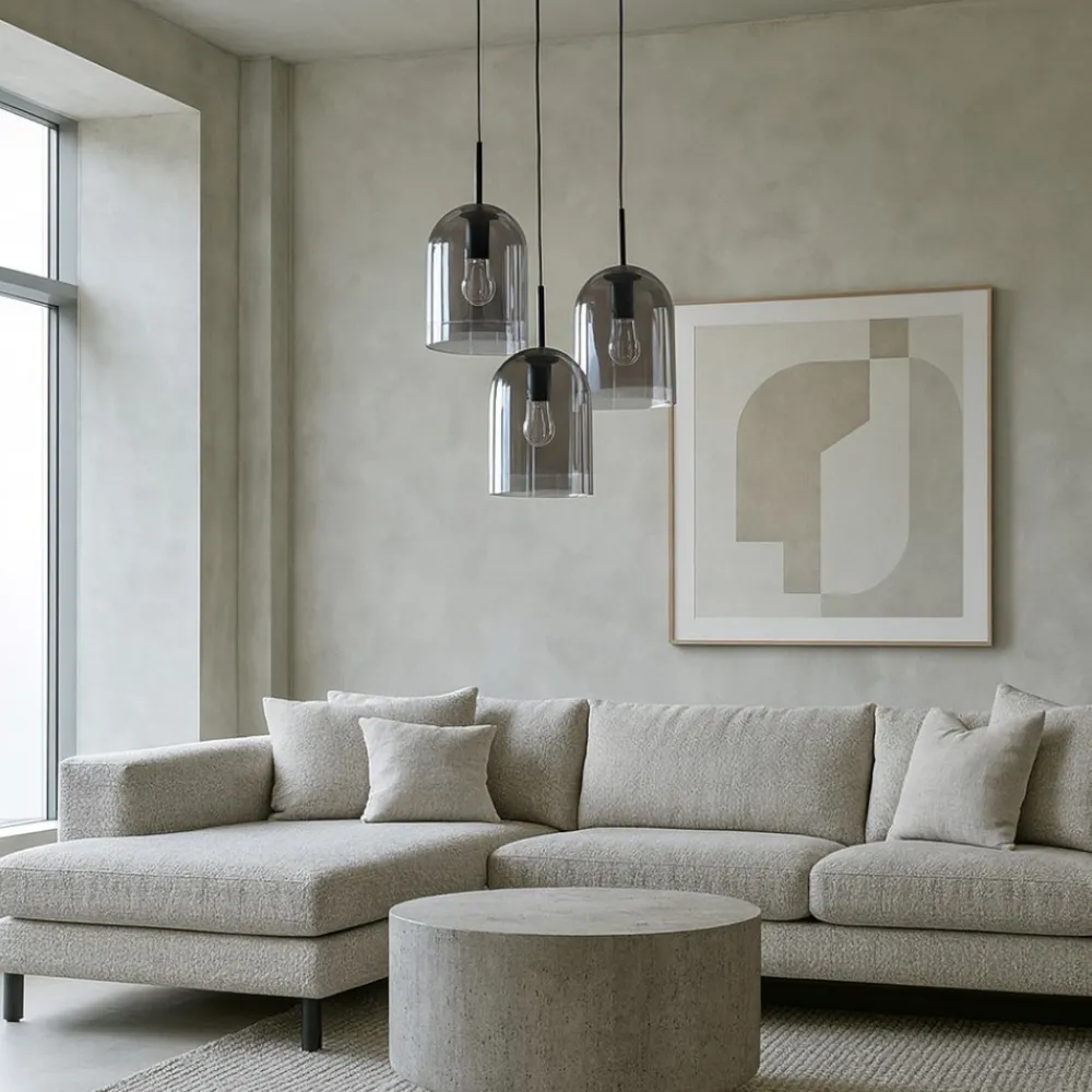 Lampadari Moderni-Selezionato da Mazzolaluce Lampadario per soggiorno moderno grappolo 3 luci doppio vetro fume