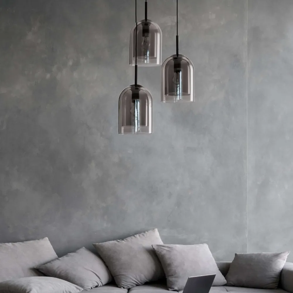 Lampadari Moderni-Selezionato da Mazzolaluce Lampadario per soggiorno moderno grappolo 3 luci doppio vetro fume
