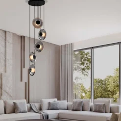 Lampadari Moderni-Selezionato da Mazzolaluce Lampadario per soggiorno moderno dischi di vetro fume a grappolo