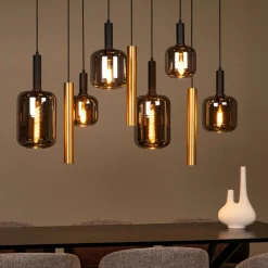Lampadari Moderni-Selezionato da Mazzolaluce Lampadario per soggiorno sfere in vetro fume cilindri oro