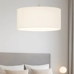 Lampadario Camera Da Letto-Eglo Lampadario per stanza da letto cilindro tessuto bianco pasteri