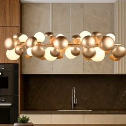 Lampadari Cucina-Selezionato da Mazzolaluce Lampadario per tavolo cucina moderna oro sfere vetro bianco