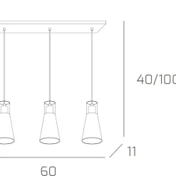 Lampadari Cucina-Top Light Lampadario per tavolo cucina 3 coni vetro toplight cone