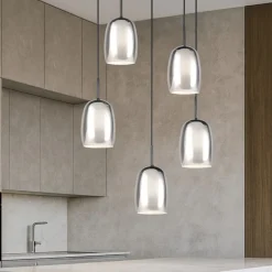 Lampadari Cucina-Selezionato da Mazzolaluce Lampadario per tavolo cucina in vetro 5 luci
