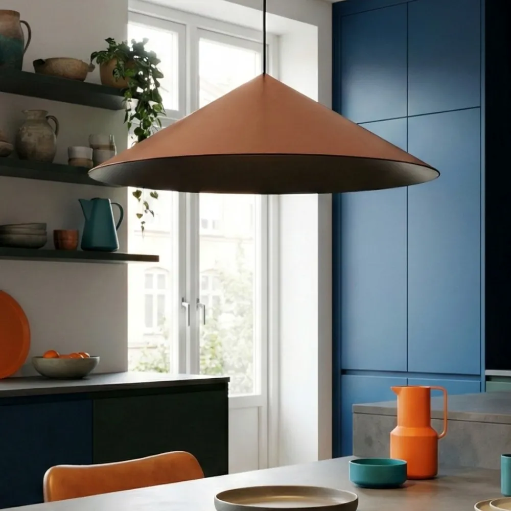 Lampadari Cucina-Selezionato da Mazzolaluce Lampadario per tavolo da cucina cono rame led dimemrabile
