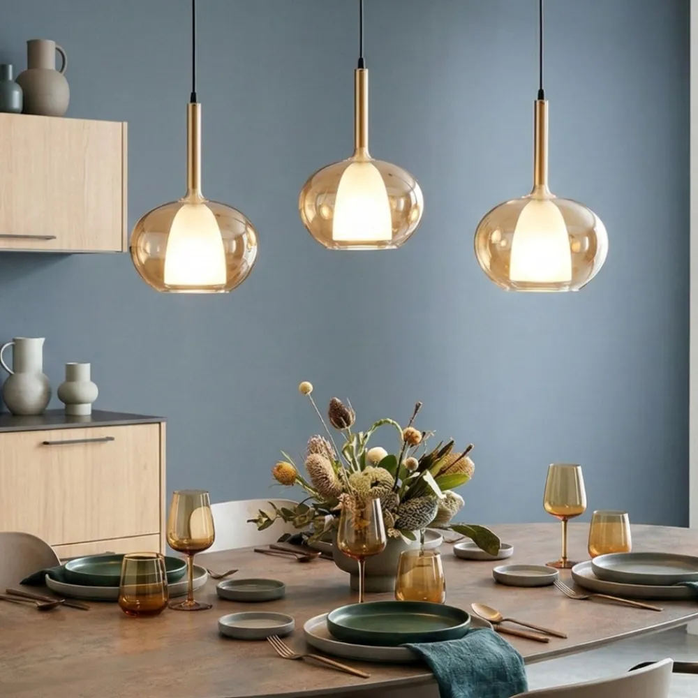 Lampadari Cucina-Fabas Luce Lampadario per tavolo da cucina sfere ambra edolo