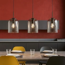 Lampadari Cucina-Selezionato da Mazzolaluce Lampadario per tavolo da cucina 3 vetri fume pendenti