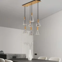 Lampadari Cucina-Selezionato da Mazzolaluce Lampadario per tavolo da pranzo cucina 7 luci led 3000k vetro fume'