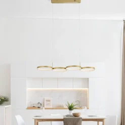 Lampadari Moderni-Selezionato da Mazzolaluce Lampadario per tavolo da pranzo anelli oro led 3000k design