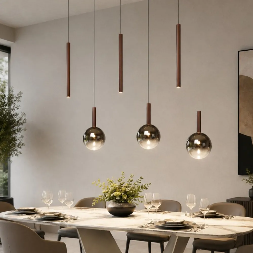 Lampadari Moderni-Selezionato da Mazzolaluce Lampadario per tavolo da pranzo rame led cct 7 luci