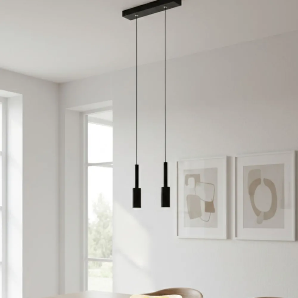 Lampadari Moderni-Selezionato da Mazzolaluce Lampadario per tavolo da pranzo doppia luce nero led 3000k
