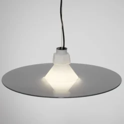 Lampadari Cucina-Selezionato da Mazzolaluce Lampadario piatto 45 cm a sospensione in vetro bianco fume design moderno per cucina