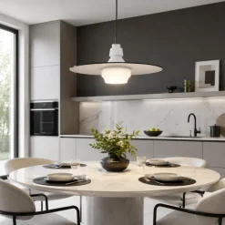 Lampadari Cucina-Selezionato da Mazzolaluce Lampadario piatto design moderno 60 cm in vetro bianco fume per cucina