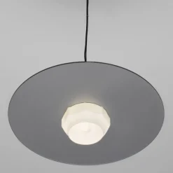 Lampadari Cucina-Selezionato da Mazzolaluce Lampadario piatto design moderno 60 cm in vetro bianco fume per cucina