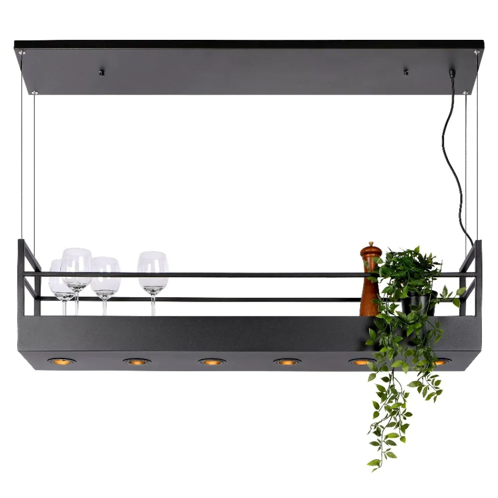 Lampadari Cucina-Selezionato da Mazzolaluce Lampadario porta oggetti a sospensione per isola cucina nero