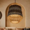 Lampadari Moderni-Selezionato da Mazzolaluce Lampadario rattan corda naturale per interni blu e nero