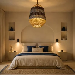 Lampadari Moderni-Selezionato da Mazzolaluce Lampadario rattan corda naturale per interni blu e nero