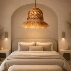 Lampadari Moderni-Selezionato da Mazzolaluce Lampadario rattan giacinto d'acqua intrecciato rafia corda