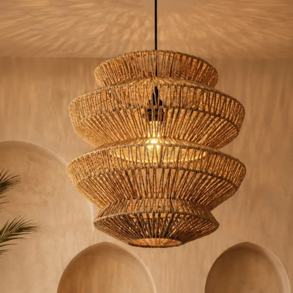 Lampadari Moderni-Selezionato da Mazzolaluce Lampadario rattan naturale intrecciato 40 cm