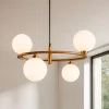 Lampadari Moderni-Maytoni Lampadario ring moderno oro per salotto sfere vetro bianco