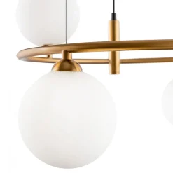 Lampadari Moderni-Maytoni Lampadario ring moderno oro per salotto sfere vetro bianco