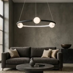 Lampadari Moderni-Selezionato da Mazzolaluce Lampadario rotondo nero per soggiorno moderno led 3000k dimmerabile